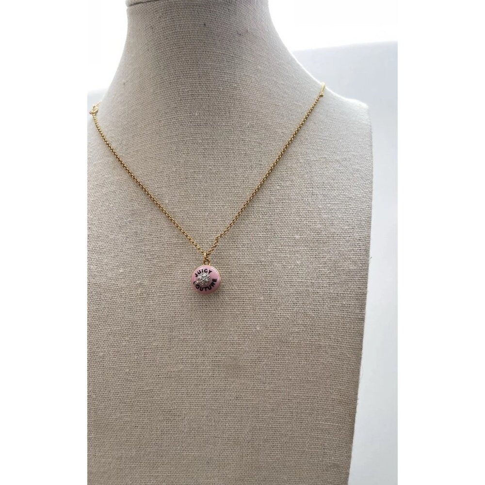 Juicy Couture Pink Enameled Rhinestone Cupcake Pendant & Necklace 18” Gold Tone